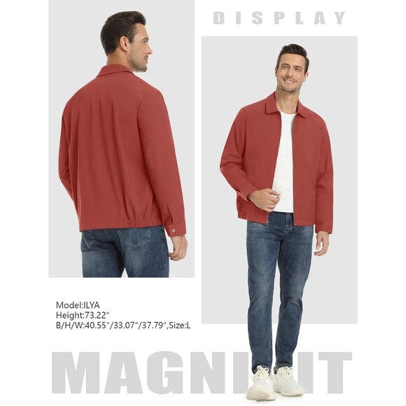 Men's Stylish Jackets Coat Orange Lightweight Casual Full Zip Up Pockets Golf - Picture 6 of 7